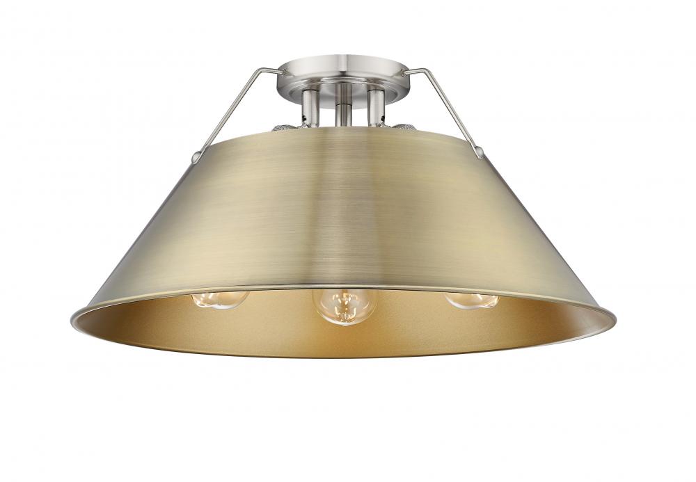 Orwell 3-Light Flush Mount in Pewter with Aged Brass