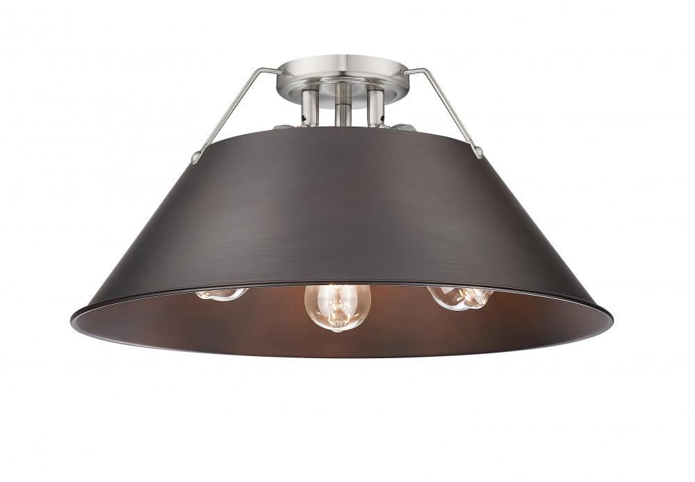 Orwell 3-Light Flush Mount in Pewter with Rubbed Bronze