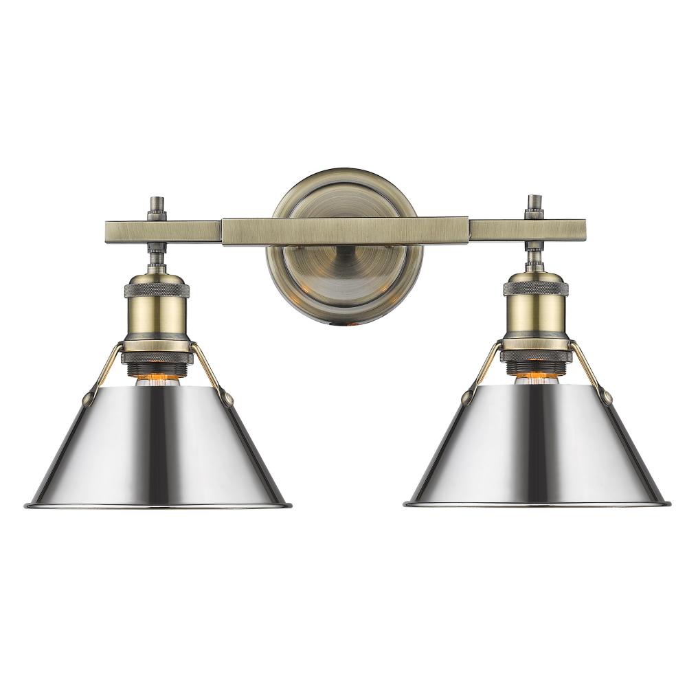 Orwell 2-Light Vanity Light in Aged Brass with Chrome