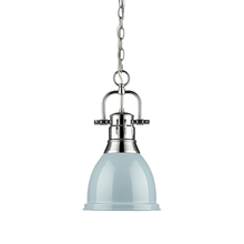 Golden 3602-S CH-SF - Duncan Small Pendant with Chain in Chrome with a Seafoam Shade