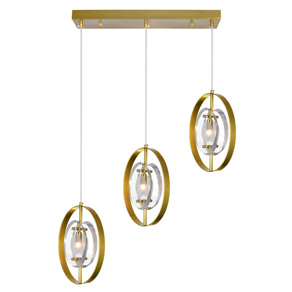 Iris 3 Light Island/Pool Table Chandelier With Brass Finish