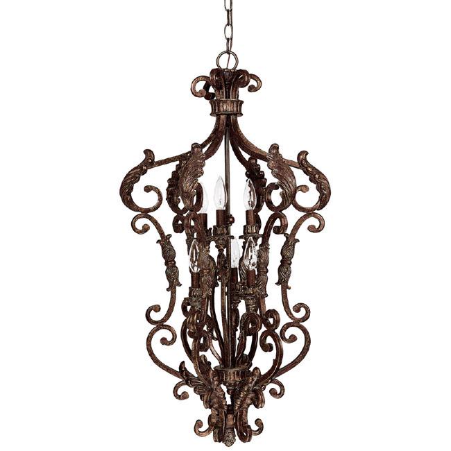 Six Light Gilded Bronze Open Frame Foyer Hall Fixture