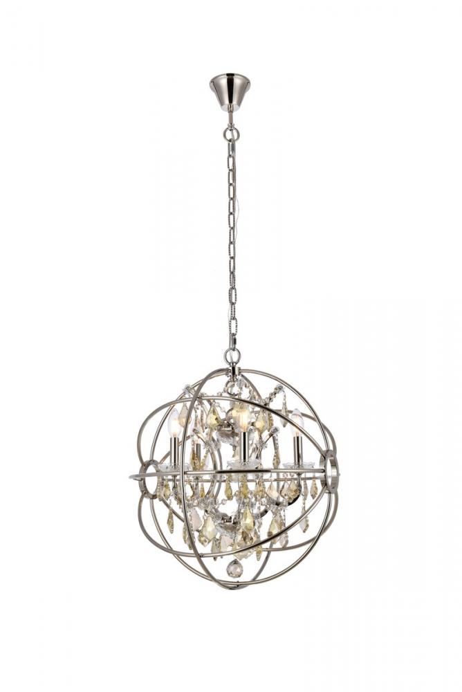 Geneva 5 Light Polished Nickel Pendant Golden Teak (Smoky) Royal Cut Crystal