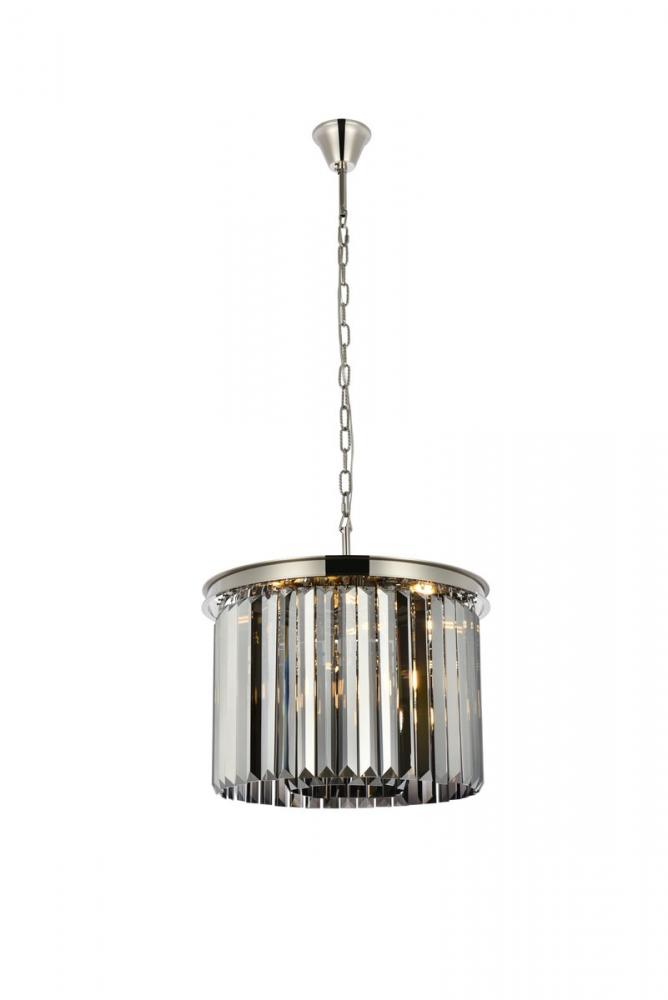 Sydney 6 Light Polished Nickel Pendant Silver Shade (Grey) Royal Cut Crystal