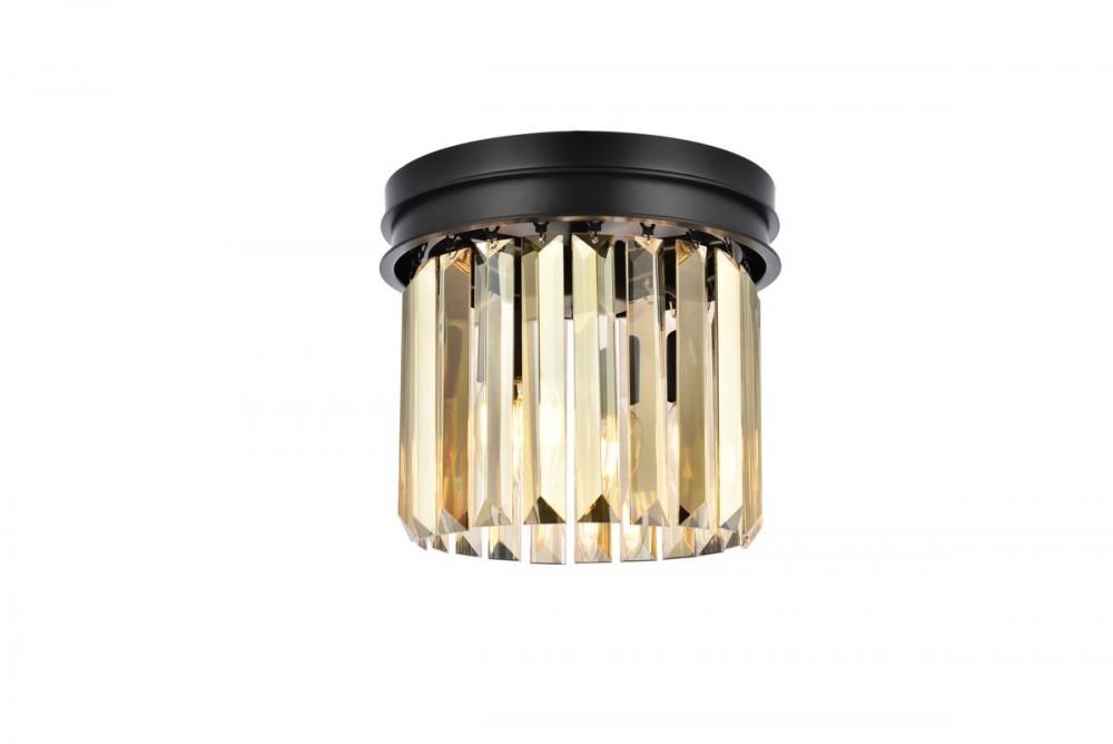 Sydney 3 Light Matte Black Flush Mount Golden Teak (Smoky) Royal Cut Crystal