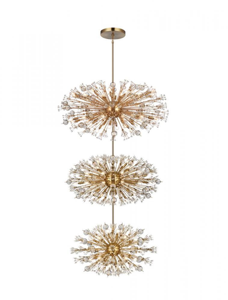 Vera 48 inch three tiers crystal starburst chandelier in satin gold