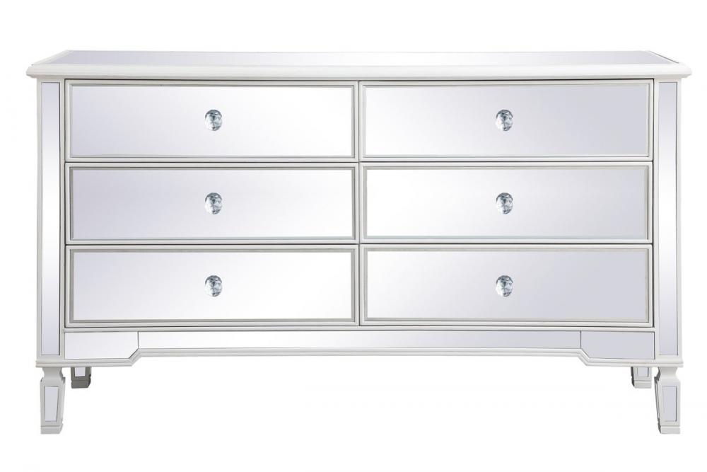 60 Inch Mirrored 6 Drawer Chest in Antique White