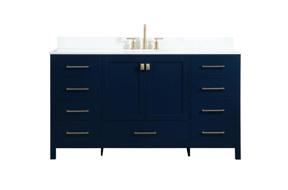 60 Inch Single Bathroom Vanity in Blue with Backsplash