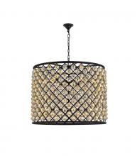 Elegant 1206D35MB-GT/RC - Madison 12 Light Matte Black Chandelier Golden Teak (Smoky) Royal Cut Crystal