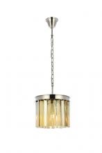 Elegant 1208D12PN-GT/RC - Sydney 3 Light Polished Nickel Pendant Golden Teak (Smoky) Royal Cut Crystal