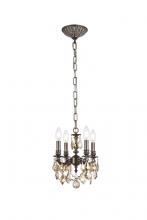 Elegant 9104D10PW-GT/RC - Lillie 4 Light Pewter Pendant Golden Teak (Smoky) Royal Cut Crystal