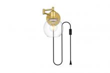 Elegant LD7332W6BRA - Caspian 1 Light Brass and Clear Swing Arm Plug in Wall Sconce