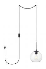 Elegant LDPG2206BK - Baxter 1 Light Black Plug-in Pendant with Clear Glass