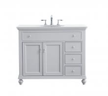 Elegant VF12342GR-VW - 42 Inch Single Bathroom Vanity in Light Grey with Ivory White Engineered Marble