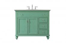 Elegant VF12342VM-VW - 42 Inch Single Bathroom Vanity in Vintage Mint with Ivory White Engineered Marble