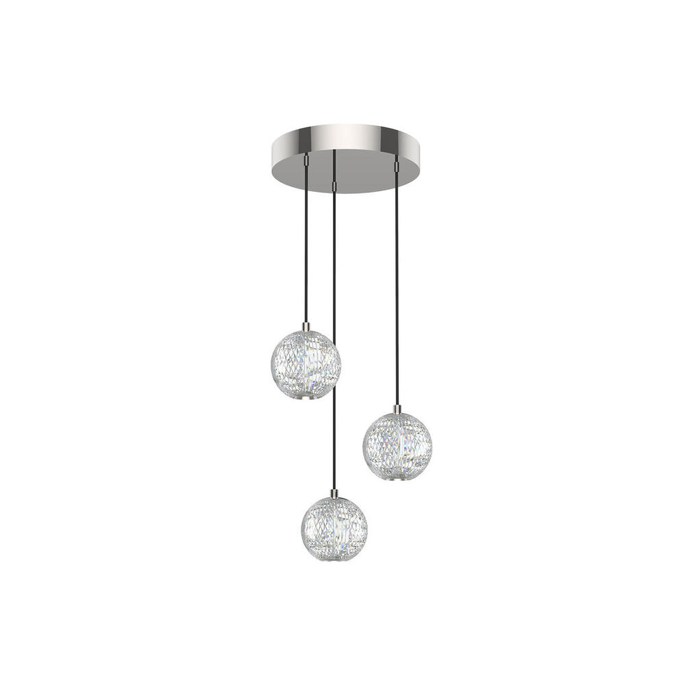 Marni 3 Head Polished Nickel LED Multi Pendant