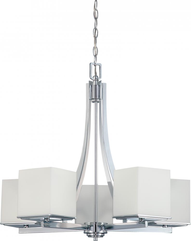 Bento - 5 Light Chandelier with Satin White Glass - Polished Chrome Finish