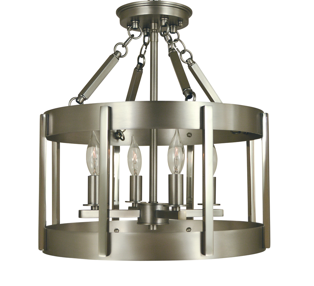 4-Light Satin Pewter/Polished Nickel Pantheon Semiflush