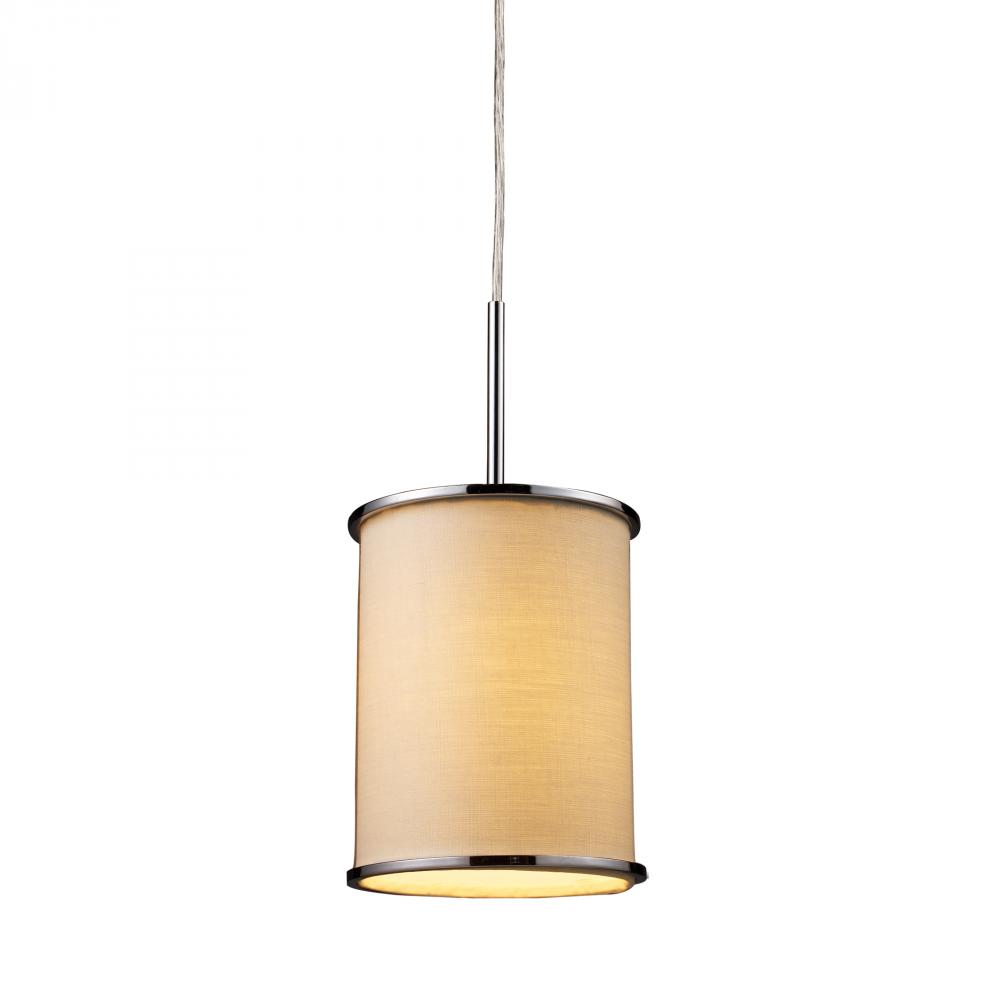 One Light Polished Chrome Textured Beige Shade Drum Shade Pendant